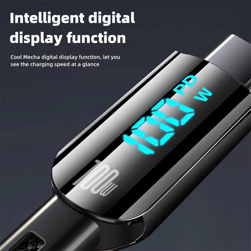 NNBILI 100W USB kabel tipa C brzo punjenje digitalnog zaslona Podatkovni kabel velike snage PD za iPhone 15 Samsung Huawei Xiaomi
