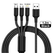 3 in1 кабел за зареждане Multi Usb порт Множество USB кабел за зареждане тип C Микро зарядно устройство Кабел за мобилен телефон за iPhone 14 13 12 Xiaomi