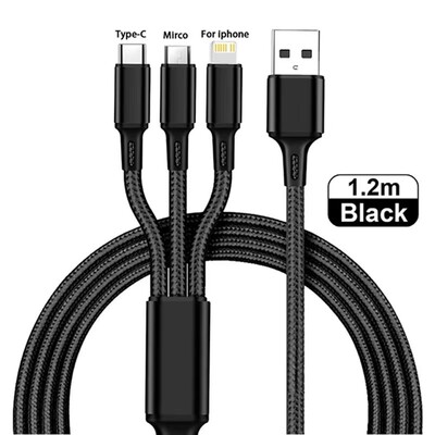 3 az 1-ben töltőkábel Multi USB port Több USB töltőkábel C típusú mikro töltő mobiltelefon vezeték iPhone 14 13 12 Xiaomihoz