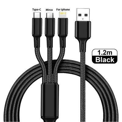 3 in1 кабел за зареждане Multi Usb порт Множество USB кабел за зареждане тип C Микро зарядно устройство Кабел за мобилен телефон за iPhone 14 13 12 Xiaomi