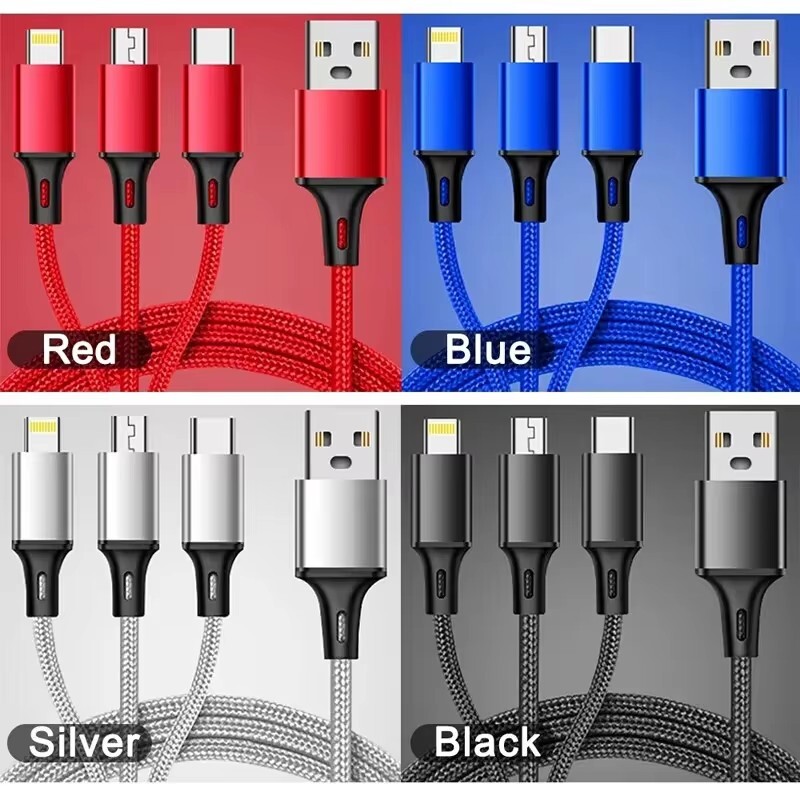 3 in1 кабел за зареждане Multi Usb порт Множество USB кабел за зареждане тип C Микро зарядно устройство Кабел за мобилен телефон за iPhone 14 13 12 Xiaomi