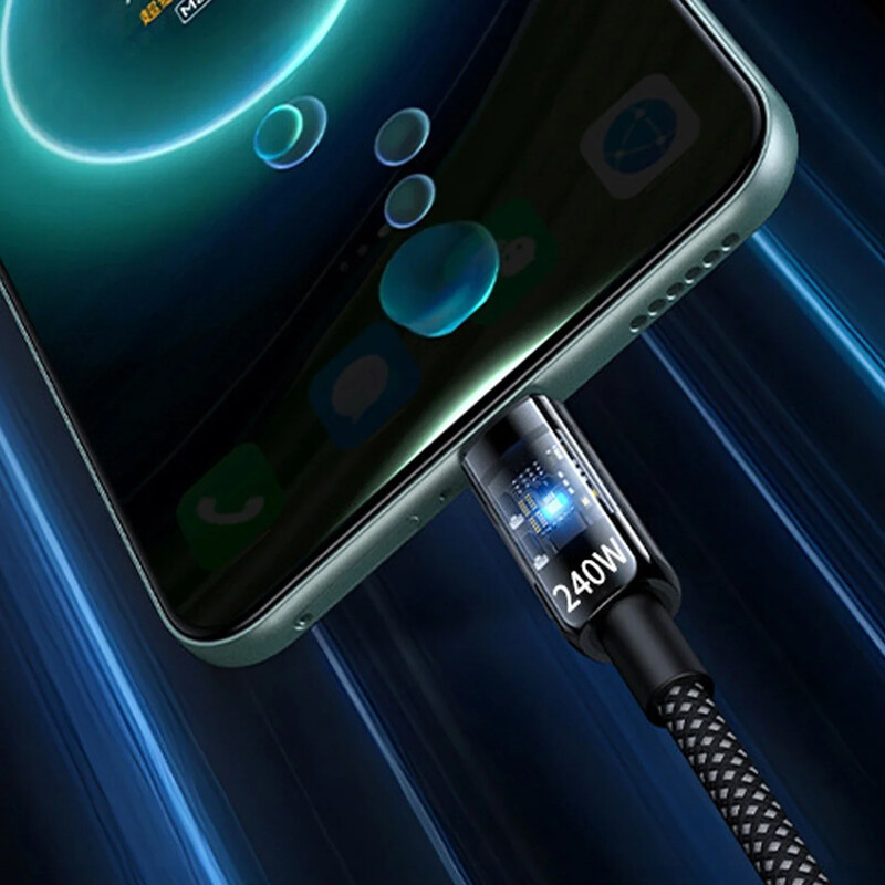 Prozirni 240W USB A do tipa C kabel za prijenosno računalo, tablet Samsung Huawei Xiaomi POCO PD brzo punjenje 10A USB tip C podatkovni kabel