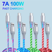 7A Svjetleći kabel Mikro USB tip C kabel 100W Super brzo punjenje za Huawei Mate 60 USB C podatkovni kabel 3A za IPhone 15 Pro Xiaomi