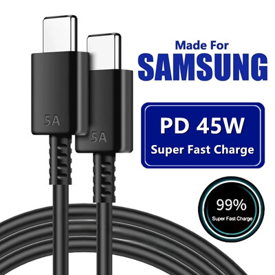 5A 45W PD USB-C szupergyors töltő Type-C kábel Samsung S21 FE S22 Plus S23 S24 Ultra Note 20 A14 A15 A33 A34 A53 A54 A55 készülékhez