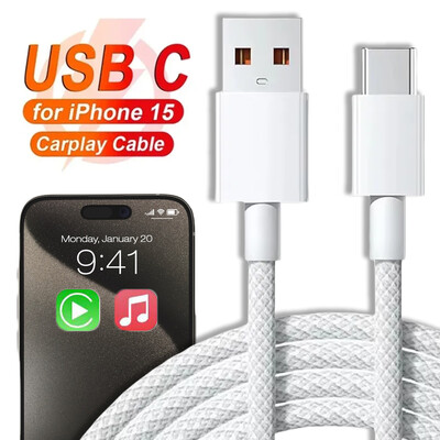 22,5 W USB C gyorstöltő kábel Nylon fonott USB A - C típusú adatkábel Apple Carplay IPhone 15/15 Pro/15 Pro Max/15 Plus készülékhez