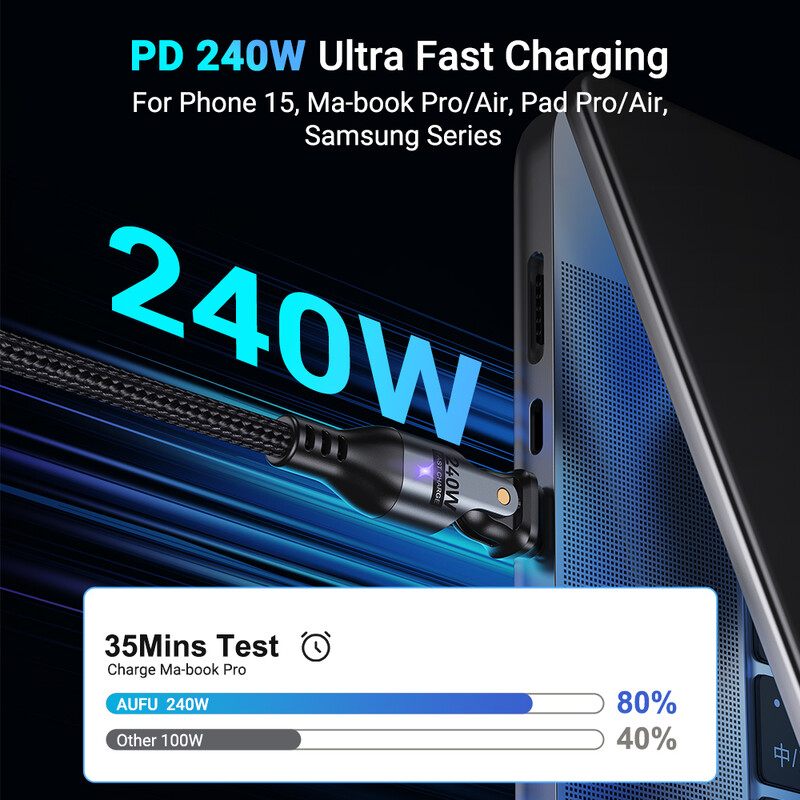 AUFU 240W USB C į USB Type C laidas, skirtas MacBook Pro greito įkrovimo 3.1 PD greito įkrovimo laidas, skirtas Samsung Xiaomi POCO įkrovimo kabeliui