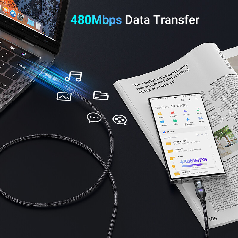 AUFU 240W USB C į USB Type C laidas, skirtas MacBook Pro greito įkrovimo 3.1 PD greito įkrovimo laidas, skirtas Samsung Xiaomi POCO įkrovimo kabeliui