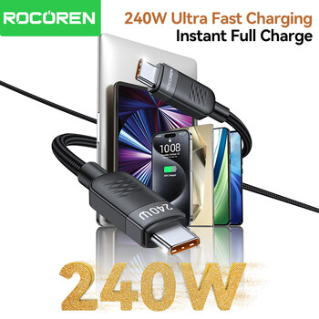 Rocoren 240W Γρήγορη φόρτιση USB-C σε USB-C Καλώδιο δεδομένων PD3.1 Γρήγορη φόρτιση Τύπου C Καλώδιο για MacBook iPhone 15 Samsung Galaxy S24