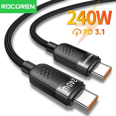 Rocoren 240W бързо зареждане USB-C към USB-C кабел за данни PD3.1 бързо зареждане тип C кабел за MacBook iPhone 15 Samsung Galaxy S24