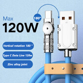 120W brzo punjenje USB tipa C kabel 180 stupnjeva rotirajući koljeni kabel za igru za Xiaomi Redmi Honor telefon punjač USB C kabel
