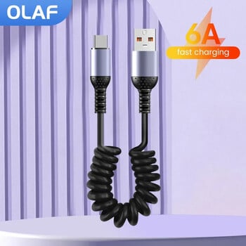 Olaf 66W/100W Καλώδιο USB τύπου C με ελατήριο Γρήγορη φόρτιση Τύπος C έως τύπου C Καλώδιο δεδομένων φορτιστή τηλεφώνου αυτοκινήτου για iPhone Xiaomi Huawei Honor