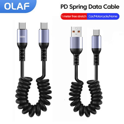 Olaf 66W/100W Spring USB Type C кабел Бързо зареждане Type C към Type C Кабел за данни за зарядно за телефон за кола за iphone Xiaomi Huawei Honor