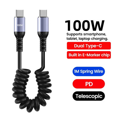 Olaf 66W/100W opružni USB tip C kabel Brzo punjenje tip C do tipa C Automobilski punjač Data kabel za iphone Xiaomi Huawei Honor