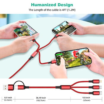 Καλώδιο γρήγορης φόρτισης 3 σε 1 για iPhone Huawei Micro USB Type C Καλώδιο φόρτισης 1,2 m Multi Usb Πολλαπλό καλώδιο φόρτισης USB