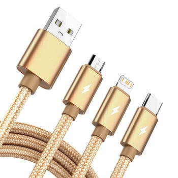 Καλώδιο USB 3 σε 1 Super Fast Charging για iPhone 14 Samsung Huawei Xiaomi Redmi POCO Micro USB Type C Πλεκτό καλώδιο φόρτισης 1m 2m