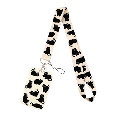 Crni mačak Držač vjerodajnica Slatke uzice za ključeve Traka za oko vrata ID iskaznica Trake za telefon u teretani DIY Uže za vješanje Privjesak za ključeve Dodaci Poklon