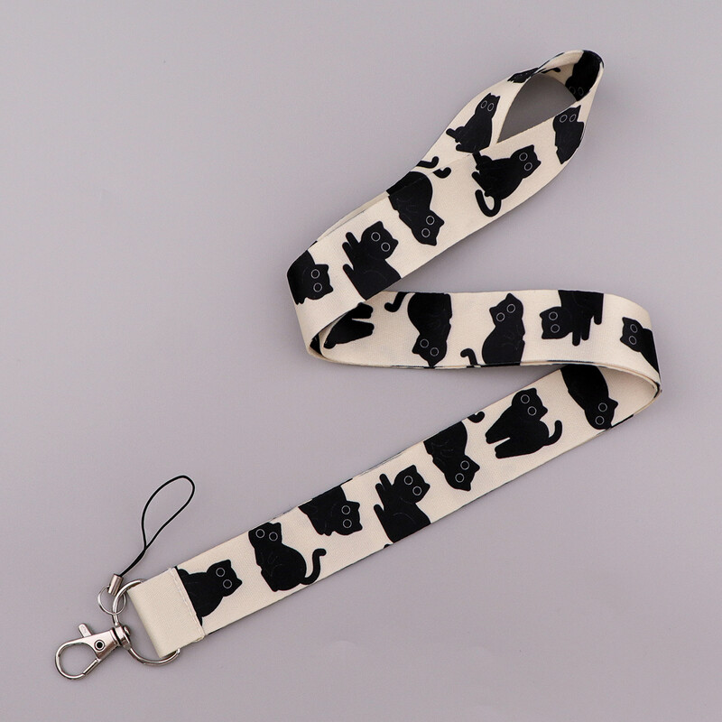 Crni mačak Držač vjerodajnica Slatke uzice za ključeve Traka za oko vrata ID iskaznica Trake za telefon u teretani DIY Uže za vješanje Privjesak za ključeve Dodaci Poklon