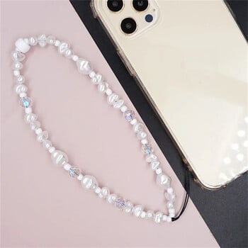 Y2k Luxury Pearl Love Heart Κοντός καρπός κορδόνι Απλότητα Κοντός ιμάντας τηλεφώνου για ακουστικά κινητού τηλεφώνου Αλυσίδα κάμερας σακίδιο πλάτης