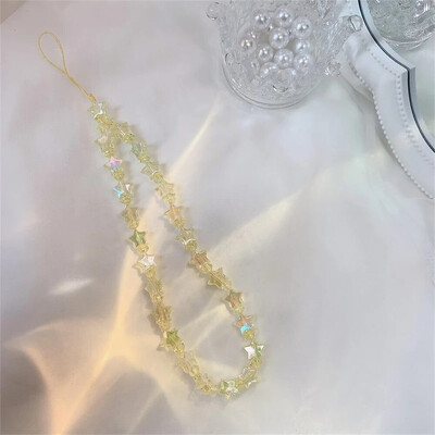 Telefonski privjesak sa zvjezdanim perlama Slatki korejski telefonski privjesak s akrilnim perlama, raznobojne naramenice protiv gubitka telefona, viseći nakit Djevojke