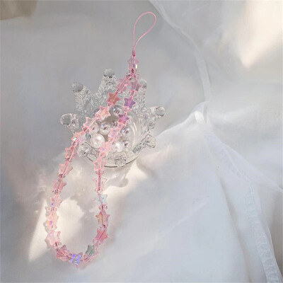 Telefonski privjesak sa zvjezdanim perlama Slatki korejski telefonski privjesak s akrilnim perlama, raznobojne naramenice protiv gubitka telefona, viseći nakit Djevojke