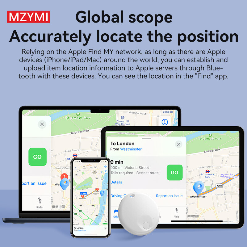 MZYMI Mini Smart Key Finder Lokator GPS uređaj za praćenje Bluetooth Anti-Lost Tag Podsjetnik za alarm Radite s Apple Find My za kućne ljubimce
