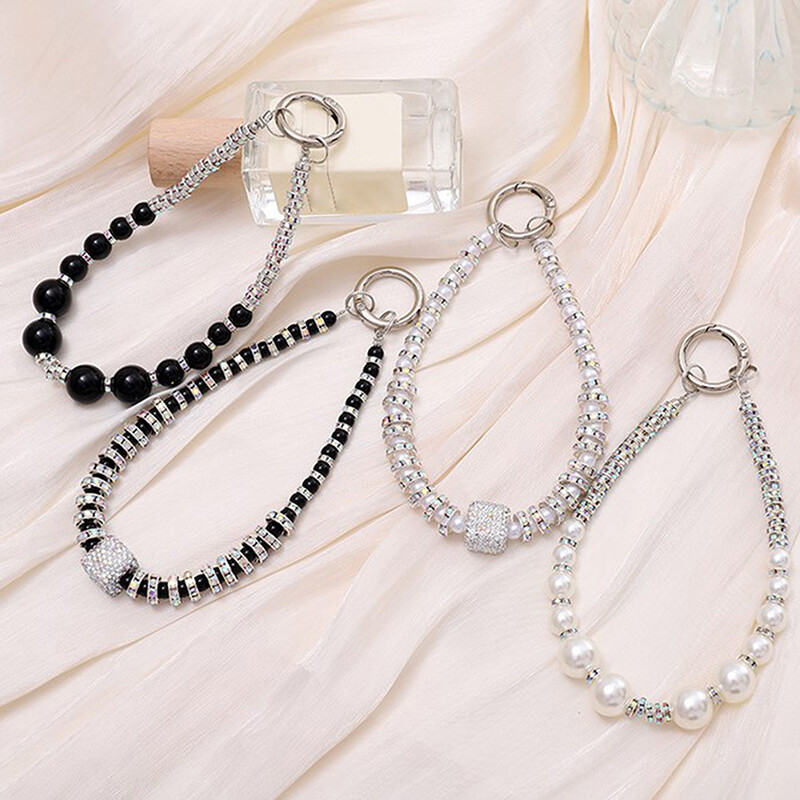 1 kom., luksuzni lančić za zapešće optočen dijamantima, kratki biserni dijamantni privjesak, torbica za mobilni telefon, univerzalna užad za dijamantni prsten protiv gubitka