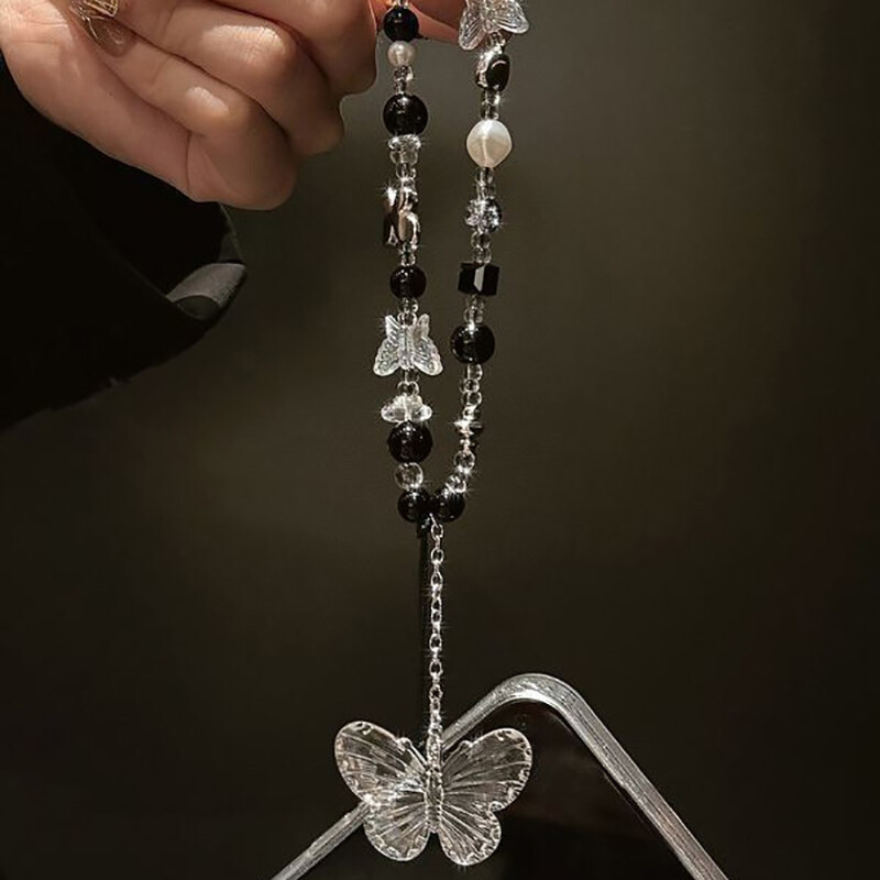 Y2K leptir prozirna perla telefonski remen šarm lanac čvor uzica za mobitel Privjesak za ključeve torba kamera mašna privjesak za Airpods poklopac