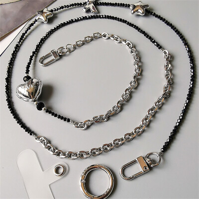 Луксозен метален бантик със сърце и звезда Crossbody ремък, въже, каишка за врата, верига за iPhone 15 14 Pro Max Аксесоари за калъф за телефон Samsung