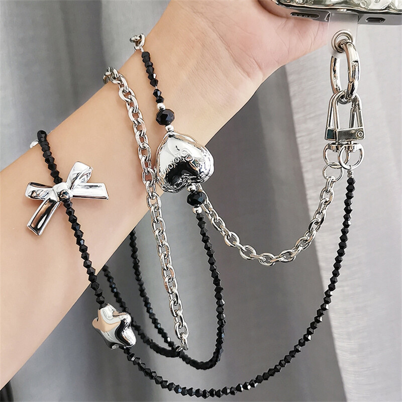 Луксозен метален бантик със сърце и звезда Crossbody ремък, въже, каишка за врата, верига за iPhone 15 14 Pro Max Аксесоари за калъф за телефон Samsung