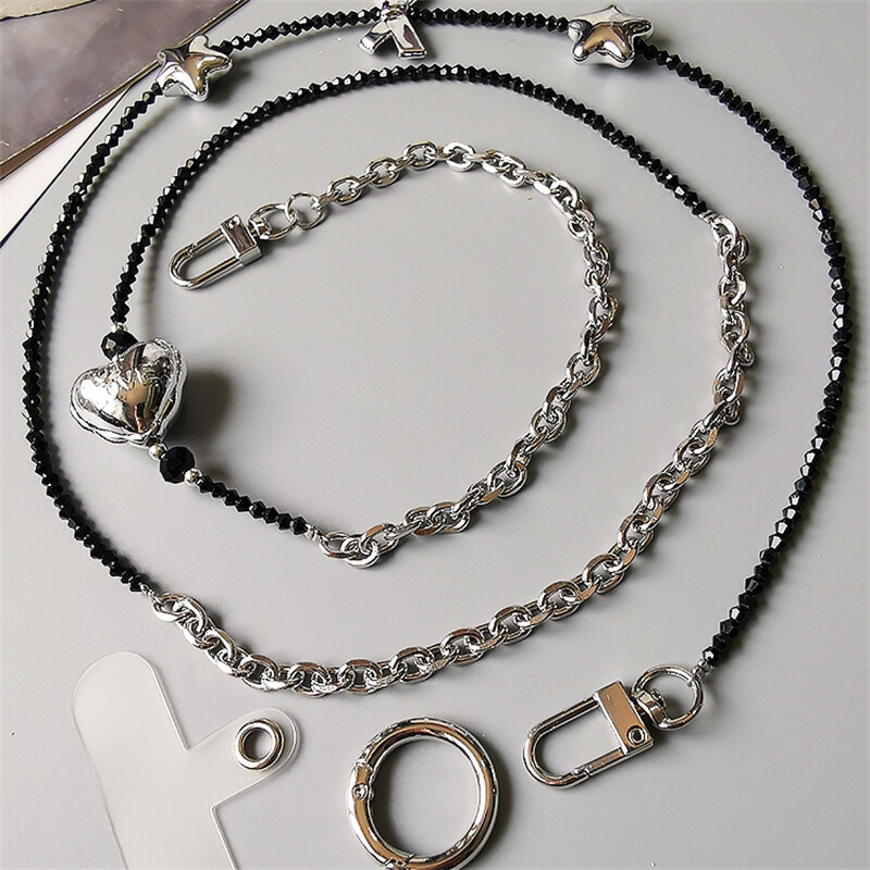 Луксозен метален бантик със сърце и звезда Crossbody ремък, въже, каишка за врата, верига за iPhone 15 14 Pro Max Аксесоари за калъф за телефон Samsung