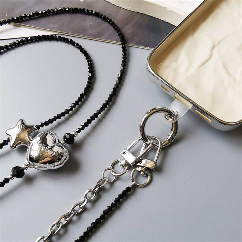 Луксозен метален бантик със сърце и звезда Crossbody ремък, въже, каишка за врата, верига за iPhone 15 14 Pro Max Аксесоари за калъф за телефон Samsung