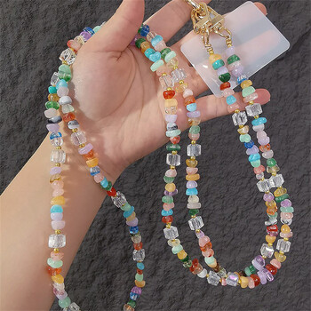 Κομψό Cute Stone Gem Κινητό Τηλέφωνο Crossbody Ιμάντες Lanyard Beads Chain για iPhone 15 14 13 12 11 Pro Max Αξεσουάρ τηλεφώνου