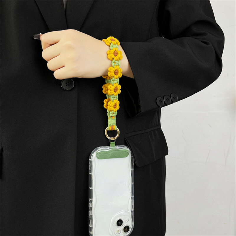 Luksuzni tkani privjesak za ključeve s narukvicom Cvjetni privjesak za ključeve Remen za uže za zapešće Narukvica Privjesak za ključeve Boho cvjetni cvijet Daisy Cvjetni slatki vjenčani dar