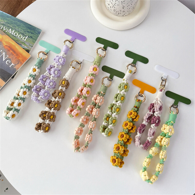 Luksuzni tkani privjesak za ključeve s narukvicom Cvjetni privjesak za ključeve Remen za uže za zapešće Narukvica Privjesak za ključeve Boho cvjetni cvijet Daisy Cvjetni slatki vjenčani dar