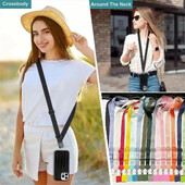 Сваляща се регулируема каишка Crossbody Patch Phone Lanyard за телефон Плосък найлонов лепенка Колие Щипка Висящ кабел Въже