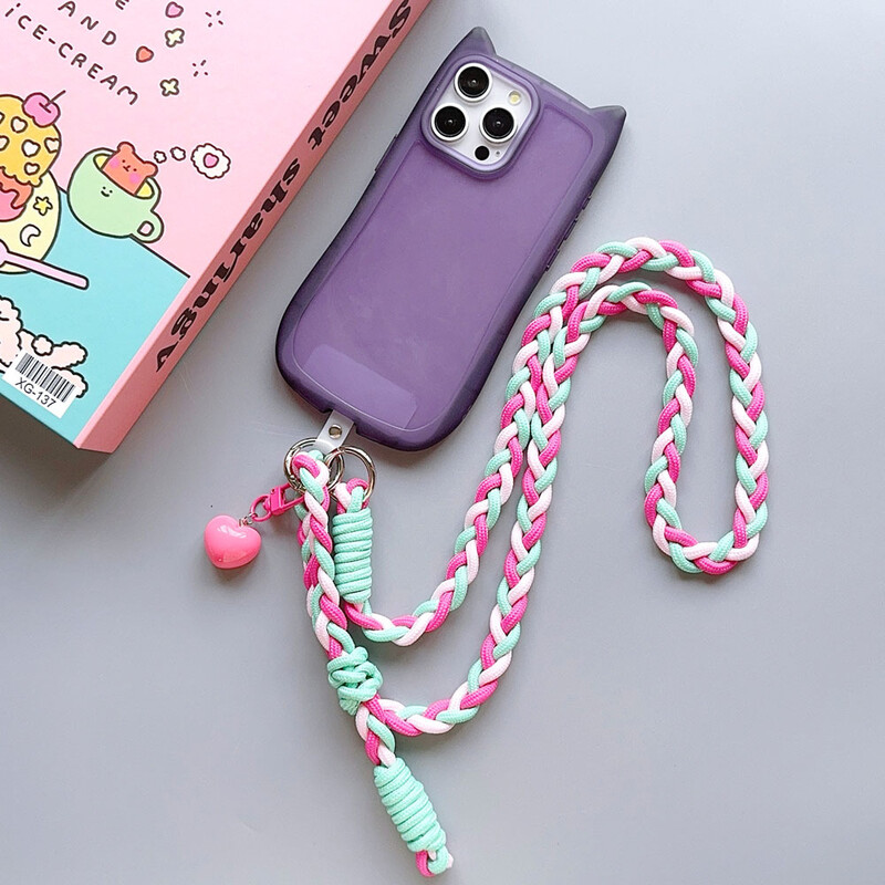 Remen za telefon oko tijela u obliku srca Traka za oko oko vrata Šarena metalna kopča Ključ Pleteni lanac za T-karticu Anti-lost Odvojiva podesiva uzica