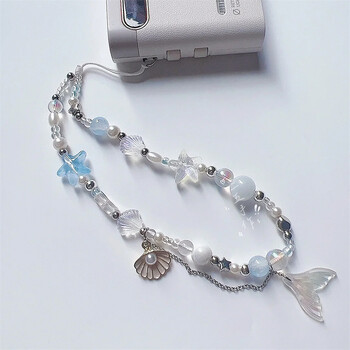 Dreamy Mermaid Sea Shell Chain Phone Lanyard Charm Strap Βραχιόλι με κορδόνι καρπού με χάντρες Μπρελόκ για Κορίτσι iPhone Κρεμαστό κόσμημα με σχοινί