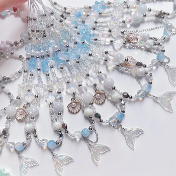 Dreamy Mermaid Sea Shell Chain Phone Lanyard Charm Strap Βραχιόλι με κορδόνι καρπού με χάντρες Μπρελόκ για Κορίτσι iPhone Κρεμαστό κόσμημα με σχοινί