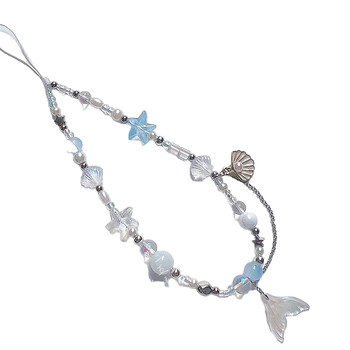 Dreamy Mermaid Sea Shell Chain Phone Lanyard Charm Strap Βραχιόλι με κορδόνι καρπού με χάντρες Μπρελόκ για Κορίτσι iPhone Κρεμαστό κόσμημα με σχοινί