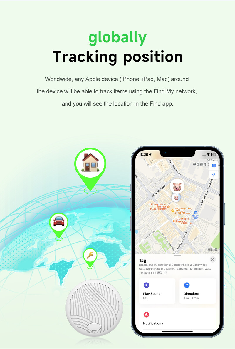 Smart Finder Tag s Appleom Find My Key Anti-Lost Device Bluetooth GPS Tracker Za Slušalice Prtljaga Novčanik Kućni ljubimci Pas MFi Finder IOS