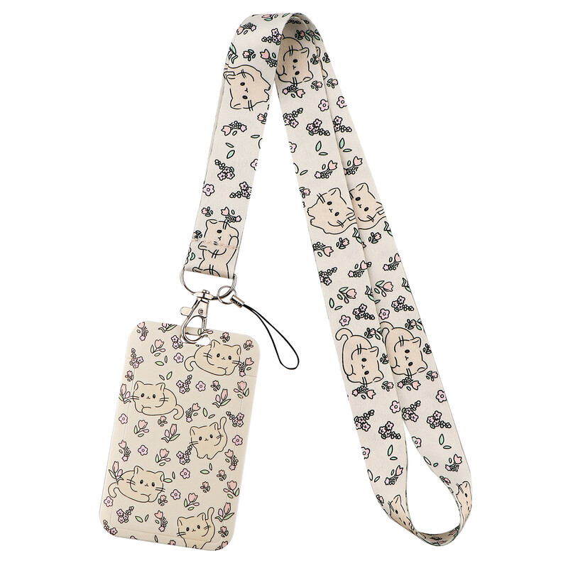 Сладка котка и цветя Презрамки за врата Връзки за ключове Лична карта Паспорт Фитнес зала USB държач за значка Направи си сам Висящо въже Аксесоари за телефон