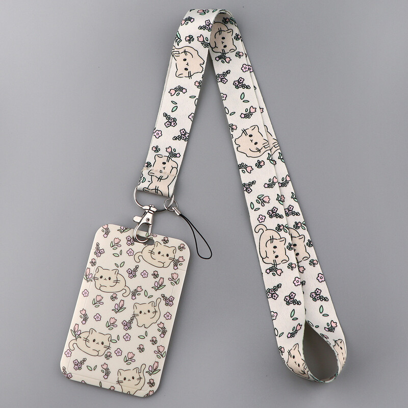 Сладка котка и цветя Презрамки за врата Връзки за ключове Лична карта Паспорт Фитнес зала USB държач за значка Направи си сам Висящо въже Аксесоари за телефон