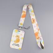 LX1320 Сладка жълта котка презрамка за врата Връзки Ключодържател Значка Притежател на лична карта Пас Въже за окачване Лариат Връзка за ключодържатели Аксесоари