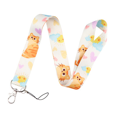 LX1320 Сладка жълта котка презрамка за врата Връзки Ключодържател Значка Притежател на лична карта Пас Въже за окачване Лариат Връзка за ключодържатели Аксесоари
