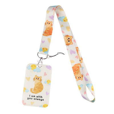 LX1320 Сладка жълта котка презрамка за врата Връзки Ключодържател Значка Притежател на лична карта Пас Въже за окачване Лариат Връзка за ключодържатели Аксесоари