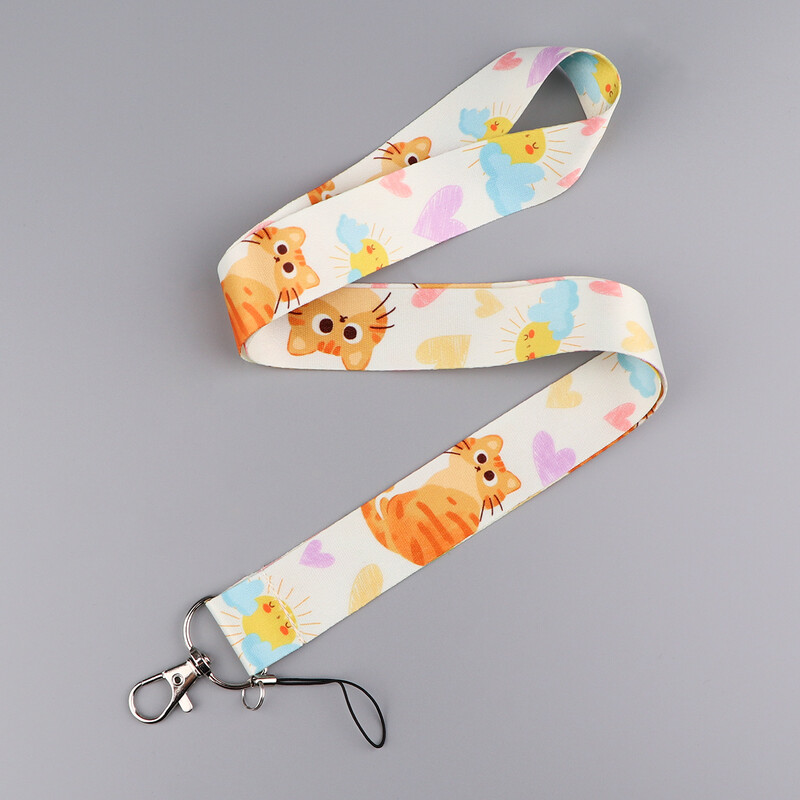 LX1320 Сладка жълта котка презрамка за врата Връзки Ключодържател Значка Притежател на лична карта Пас Въже за окачване Лариат Връзка за ключодържатели Аксесоари