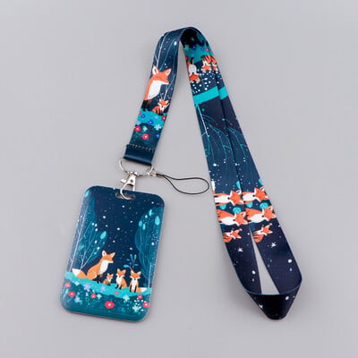 LX1314 Cartoon Fox Lanyard Keychain ID Credit Card Cover Pass Мобилен телефон Charm Презрамки за врата Държач за значка Ключодържател Аксесоари