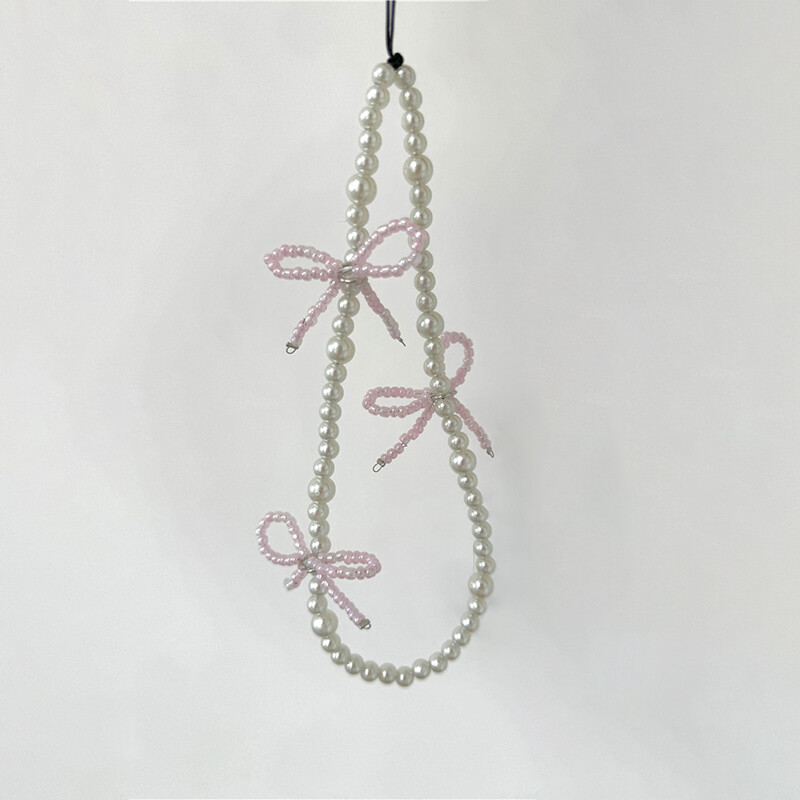 Korejski slatki 3D crni ružičasti telefonski lanac s perlama i mašnama za iPhone Kamera Viseći konopac Privjesak Anti-Lost Lanyard Viseći nakit