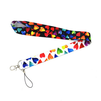 1 σετ Χρώμα Rainbow heart love Wristlet Funny art Λουράκι κλειδιού λαιμού για κλειδιά τηλεφώνου Κάρτα ταυτότητας Κορδέλες κινουμένων σχεδίων