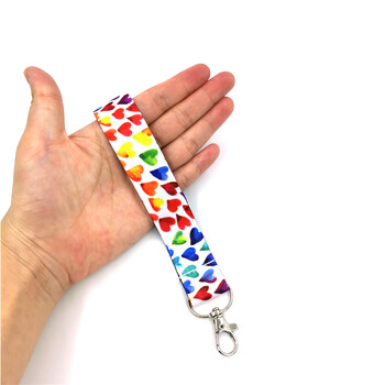 1 σετ Χρώμα Rainbow heart love Wristlet Funny art Λουράκι κλειδιού λαιμού για κλειδιά τηλεφώνου Κάρτα ταυτότητας Κορδέλες κινουμένων σχεδίων